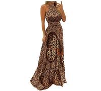 Boho Kleid Damen Lang, Vintage Kleider Boho Style Blumenkleid Maxikleid Langarm Hochzeit Floral Dress Sommerkleid Lang V-Neck Cocktailkleid Hemdblusenkleid Wunderschön Frühlingskleid L Coffee