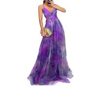 Boho Kleid Damen, Maxikleider Damen Sommer Lang Ohne Schnürsenkel Midikleid Festliche Partykleid Curvy Hawaii Hemdblusenkleid Wedding Guest Chiffonkleid Bequeme Summer Blusenkleid Luftig 2#lila XL