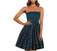 Boho Kleider Damen Sexy Schlauchkleid Ärmellos Bandeu Sommerkleid 3D Druck Strandkleid Elastizität Wickelbrust A-Linien Kleid Schulterfrei Urlaubskleid Elegant Knielang Partykleid Freizeitkleid
