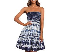 Boho Kleider Damen Sexy Schlauchkleid Ärmellos Bandeu Sommerkleid 3D Druck Strandkleid Elastizität Wickelbrust A-Linien Kleid Schulterfrei Urlaubskleid Elegant Knielang Partykleid Freizeitkleid