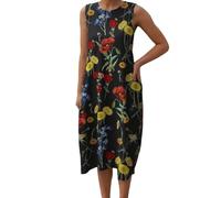 Boho Kleider Damen Sommerkleider Leicht Und Luftig Ärmellos Blumenkleid Elegant Lang Strandkleid Große Größen Sommer A-Linie Bedrucktes Kleid Casual Festliche Midi Freizeitkleider Lässig Sommerkleide