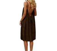 Boho-Kleider für Damen, rückenfrei, ärmellos, Midi-Kleid, sexy, offener Rücken, Spaghettiträger, Strand-Outfits, lockeres fließendes Sommerkleid, einfarbig, Lounge-Strandkleid für Urlaub, coffee, S