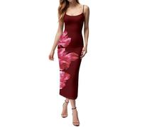 Boho Kleider, Kleid Rot Damen Sommer Boho Elegant Sommerkleid Kleid Curvy Blumenkleid Sommerkleider A-Linie Tunika Casual Wickelkleid Boho-Kleid Strandkleid