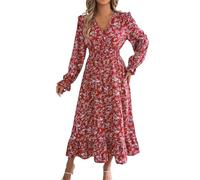 Boho Kleider, Sommerkleid Rot Damen Elegant Sommer Boho Wickelkleid Kleid Casual Blumenkleid Boho-Kleid Curvy A-Linie Tunika Sommerkleid Freizeitkleider Sommerkleider