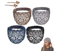 Boho Lace Headbands for Women Wide, Vintage Pearl Beaded Hair Bands with Plum Blossom Hollow Design, Non-Slip Elastic Hair Accessories for Wedding Party Daily Wear, Elegant Breathable Head Wrap (F*4)