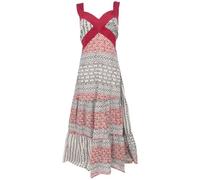 Boho Maxikleid aus Baumwolle, luftiges Strandkleid, beige/schwarz, M/L