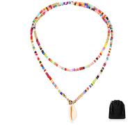 Boho Muschelkette Damen Gold Perlen Choker Halsketten Bunt Perlenkette Sommer Bohemian Halskette Strand Geschichtet Ethnischer Halsband Schmuck für Frauen und Mädchen