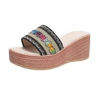 Boho Pantoletten Damen Plateau Sandalen Espadrilles Mit Weiche Fussbett Hohem Absatz Keilsandalen Offener Zehenbereich Hausschuhe Atmungsaktive Sommerschuhe RöMersandalen