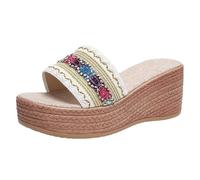 Boho Pantoletten Damen Plateau Sandalen Espadrilles Mit Weiche Fussbett Hohem Absatz Keilsandalen Offener Zehenbereich Hausschuhe Atmungsaktive Sommerschuhe RöMersandalen