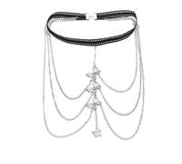 Boho Schmetterling Oberschenkel Kette Elastisch Geschichtetes Bein Harness Oberschenkel Kette Festival Rave Strand Nachtclub Party Bein Kette Körperschmuck (Silber)