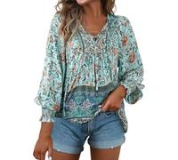 Boho Shirt Damen 70er Jahre Boho Bluse Damen Tunika Sommer Mode Für Ab 70 Blusenshirt Style Kleidung Buntes Oberteil Top Boho-Oberteile 2026 Blau XL