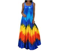 Boho Sommer Sexy Kleid für Frauen Crewneck Sling Damenkleider Tie Dye Printed Beach Flowy Rock Knöchellange Kleider