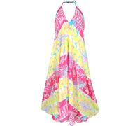 Boho Sommerkleid, Maxikleid mit Batik-Druck, Neckholder, Damen, pink