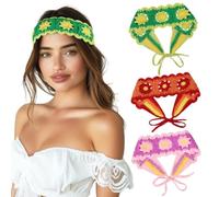 Boho-Stirnbänder für Damen, florales Hippie-Kopfband mit verstellbaren Schnüren, 3 Stück