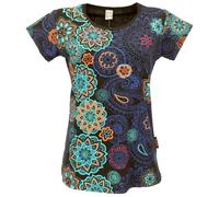 Boho T-Shirt mit floralem Druck und Stickerei, Baumwolle, Damen, schwarz, M