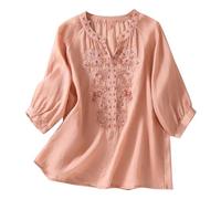 Boho Tunika Damen Indian Style, Blusen & Tuniken Für Damen Große Größen, Leinen Shirt 3/4 Arm Blusen Tuniken Elegant Sommerbluse Blusenshirt Leicht Festliche Oberteile Tunika Tops, Angebote Kleidung