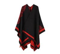BOJHGO Poncho Mantel Verdickung Patchwork Imitiert Kaschmir Split Schal Weich Berühren Frauen Cape Strick Ponchos(Red)