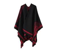 BOJHGO Poncho Mantel Verdickung Patchwork Imitiert Kaschmir Split Schal Weich Berühren Frauen Cape Strick Ponchos(Wine Red)