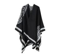 BOJHGO Poncho Mantel Verdickung Patchwork Imitiert Kaschmir Split Schal Weich Berühren Frauen Cape Strick Ponchos(White)