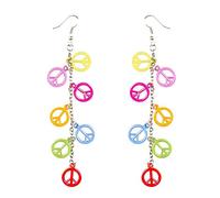Boland 44525 - Peace Ohrringe für Hippie Kostüme, farbenfrohe Ohrhänger mit Friedenszeichen, Modeschmuck für Faschingskostüme, JGA