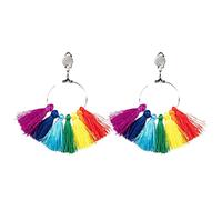 Boland 44742 - Regenbogen-Ohrringe mit Quasten, Ohr-Clips, Mode-Schmuck, Accessoire, Kostüm, Karneval, Mottoparty