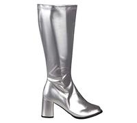 Boland 46283 - Stiefel Retro, Silber, langer Schaft, Synthetik, Blockabsatz 8 cm, Reisverschluss, Spacy, Schlager, cooler Look, Karneval, Halloween, Fasching, Mottoparty, Theater, Accessoire