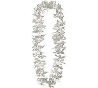 Boland 52289 - Hawaiikette Kahoku Silber, 1 Stück, Einheitsgröße, Halskette, glänzende Blüten, Sommer, Strand, Blüten, Blumen, Meer, Urlaub, Accessoire, Verkleidung, Kostüm, Karneval, Mottoparty