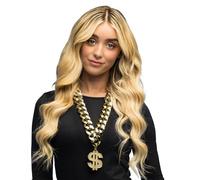 Boland 64299 - Halskette mit Dollarzeichen Memphis, Kette mit Strasssteinen, gold, Accessoires für Faschingskostüme und Mottoparty