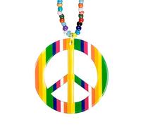 Boland 64503 - Halskette Hippie, 1 Stück, Einheitsgröße, Kette aus bunten Perlen, mehrfarbig, Peacezeichen als Anhänger, Frieden, Flower Power, Happiness, Accessoire, Verkleidung, Modeschmuck