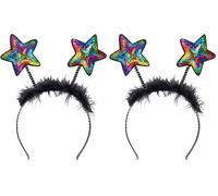 Boland - Sterne Tiara mit Pailletten, Haarreif mit Federn, Kopfschmuck, Kostüm, Karneval, Mottoparty, Silvester (Packung mit 2)