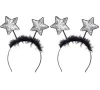 Boland - Sterne Tiara mit Pailletten, Haarreif mit Federn, Kopfschmuck, Kostüm, Karneval, Mottoparty, Silvester, Silber (Packung mit 2)