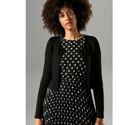 Bolero ANISTON SELECTED, Damen, Gr. 34, schwarz, Jersey, Obermaterial: 94% Viskose, 6% Elasthan, unifarben, Basic, figurumspielend taillenlang, Rundhals, Strickjacken Bolero, mit 2 Knöpfen (23663137-3