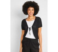 Bolero BONPRIX, Damen, Gr. 40/42 (M), schwarz, Strick, Obermaterial: 50% Baumwolle, 50% Polyacryl, unifarben, slim fit kurz, V-Ausschnitt, Rippbündchen, Strickjacken Bolero, figurbetonte Slim fit Schn