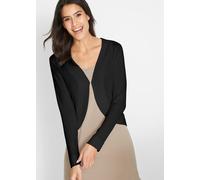 Bolero BONPRIX "Kurze Strickjacke mit Viskose", Damen, Gr. 44/46 (L), schwarz, Feinstrick, Obermaterial: 80% Viskose, 20% Polyamid, festlich, loose fit taillenbedeckt, V-Ausschnitt, Flachstrickbündche