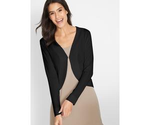 Bolero BONPRIX "Kurze Strickjacke mit Viskose", Damen, Gr. 52/54 (XXL), schwarz, Feinstrick, Obermaterial: 80% Viskose, 20% Polyamid, festlich, loose fit taillenbedeckt, V-Ausschnitt, Flachstrickbündc