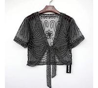 Bolero Damen,Bolero Für Damen, Häkelspitze, Kurze Ärmel, Kurze Oberteile, Elegante Schnürung, Kurzärmelige Strickjacke, Vorne Offen, Durchsichtig, Schulterjacke, Umhang, Abendparty, Überzug Für Klei