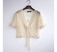 Bolero Damen,Bolero Für Damen, Häkelspitze, Kurzes Oberteil, Elegante Spitze, Kurzärmelig, Strickjacke, Vorne Offen, Durchsichtig, Schulterjacke, Umhang, Abendparty, Überzug Für Kleider, Aprikose, L