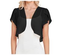 Bolero Damen Chiffon Kurzarm Bolerojacke Festlich Elegant Jacke Leichte Strickjacke Damen Sommer Kurz Elegant Kurzarm Shrug Rüschen Dünne Boleros Cardigan Transparent Offene Bolerojacke Top für Kleid