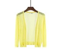 Bolero Damen,Damen Gestrickte Hohle Bolero-Shrugs Cropped Tops Elegante Langarm-Spitzen-Strickjacke Open Front Sheer Shrugs Tops Schulterjacke Umhang Abendgesellschaft Cover Up Für Kleider,Gelb,L