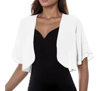 Bolero Damen Festlich Elegant Chiffon Cardigan Brautjacke Strickjacke Bolero Kurzarm Jäckchen für Abendkleid Festlich Kurze 3/4 Ärmel Schulterjacke Offene Crop Jacke Casual Shrug Top Boleros für Damen