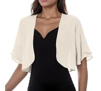 Bolero Damen Festlich Elegant Chiffon Cardigan Brautjacke Strickjacke Bolero Kurzarm Jäckchen für Abendkleid Festlich Kurze 3/4 Ärmel Schulterjacke Offene Crop Jacke Casual Shrug Top Boleros für Damen