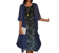 Bolero Damen Festlich,Langer Chiffon Cardigan Sarong Für Damen Strandmode Leichtes Maxi Oberteil mit Transparentem Schal Lässig Elegant Boleros Strandüberzüge Kleid Überzug Abend Hochzeit Marin