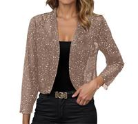 Bolero Damen Glitzer Cardigan Elegant Festliche Oberteile Party Jacke Pailletten Bolerojacke Leicht Schulterjacke Trachten Strickjacke Shrug Outfit Festival Bluse Langarm Frauen Kleidung