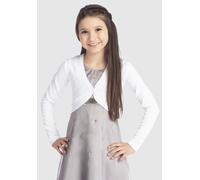Bolero KIDSWORLD "Strick-Bolerojacke", Mädchen, Gr. 128/134, weiß, Feinstrick, Obermaterial: 100% Baumwolle, unifarben, festlich, schmal kurz, V-Ausschnitt, Strickkante, Strickjacken Bolero, aus weich