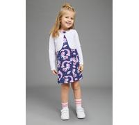 Bolero, Kleid & Leggings KIDSWORLD "2 tlg Set Kleid+Bolero Einhorn", Mädchen, Gr. 128/134, blau gemustert, Single Jersey, Obermaterial: 95% Baumwolle, 5% Elasthan. Jacke: 100% Baumwolle, bedruckt, KOB