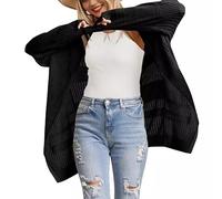 Bolero Kurzarm Damen, Damen Häkelcardigan Mit Lochmuster, 3/4 Fledermausärmeln, Offener Vorderseite, Lässiger Sommer Cardigan, Locker Fallender Wasserfall Pullover, Schwarz, Größe S