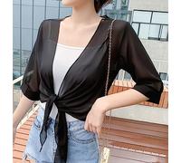 Bolero Mädchen Festlich,Damen-Chiffon-Bolero-Shrugs-Cropped-Tops, Geschnürt, Halbärmelige Strickjacke, Vorne Offen, Durchsichtig, Shrugs-Tops, Schulterjacke, Umhang, Abendparty, Vertuschung Für Klei