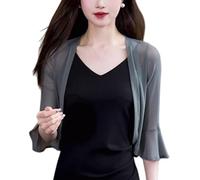 Bolero Schulterjacke für Damen Sommer Kurzjacke Leichte Jacke Rüschenärmel Offene Vorderseite Transparenter Schal Top für Abendkleider Hochzeitskleider Grau XL