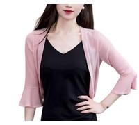 Bolero Schulterjacke für Damen Sommer Kurzjacke Leichte Jacke Rüschenärmel Offene Vorderseite Transparenter Schal Top für Abendkleider Hochzeitskleider Rosa XL