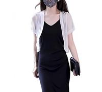 Bolero Shrug für Damen Kurzärmelig Leichte Sommerjacke Mini Mantel Ideal für Hochzeiten und Partys Transparenter Überwurf Schal Top Weiß Größe L